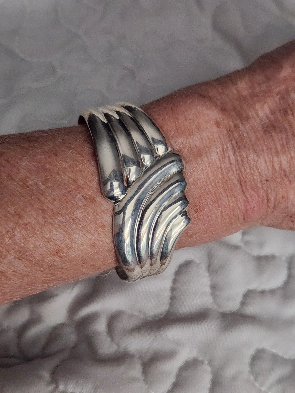 Taxco Los Ballesteros Sterling Silver Sculpted Wave Cuff Bracelet